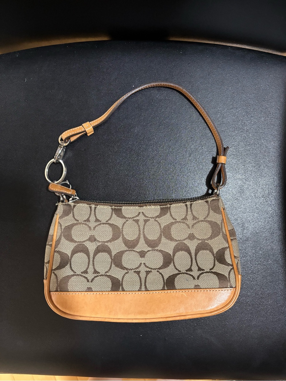 Coach “C” Brown Signature Canvas Shoulder mini bag with tan leather